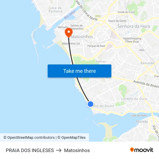 PRAIA DOS INGLESES to Matosinhos map