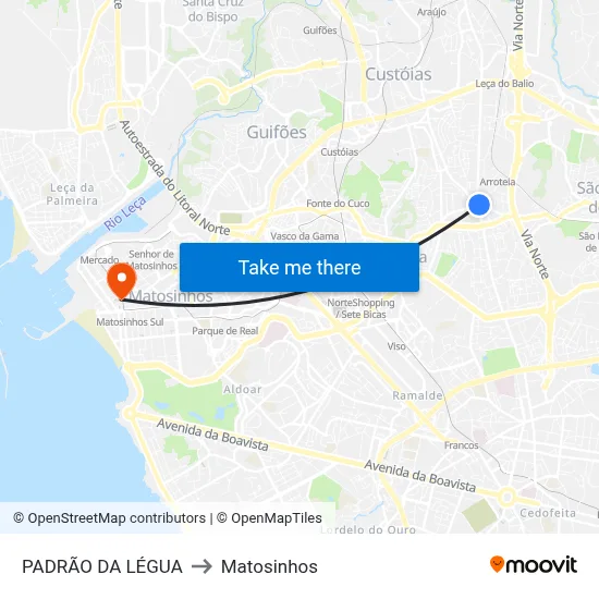 PADRÃO DA LÉGUA to Matosinhos map
