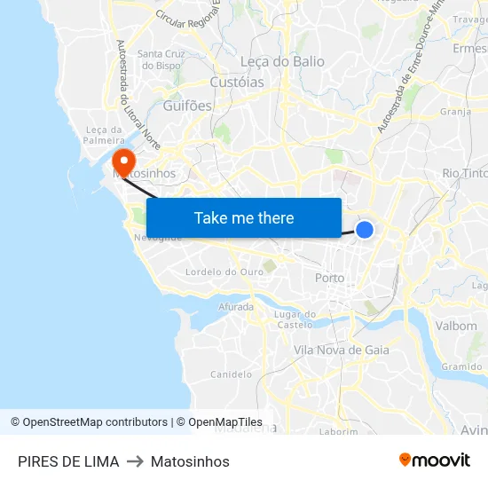PIRES DE LIMA to Matosinhos map