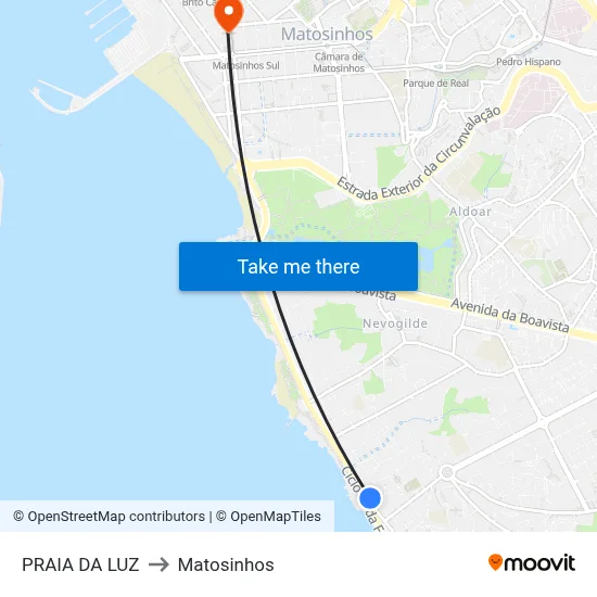 PRAIA DA LUZ to Matosinhos map