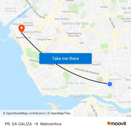 PR. DA GALIZA to Matosinhos map