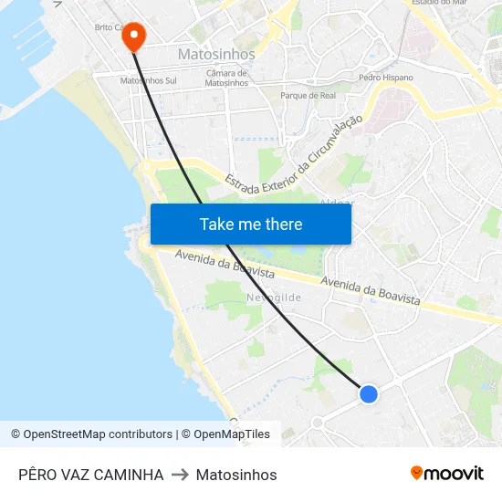 PÊRO VAZ CAMINHA to Matosinhos map