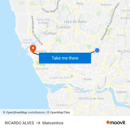 RICARDO ALVES to Matosinhos map