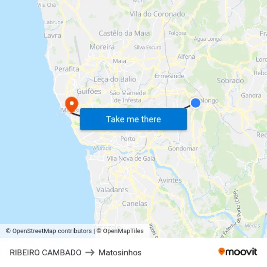 RIBEIRO CAMBADO to Matosinhos map