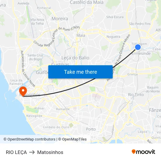 RIO LEÇA to Matosinhos map