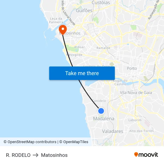 R. RODELO to Matosinhos map