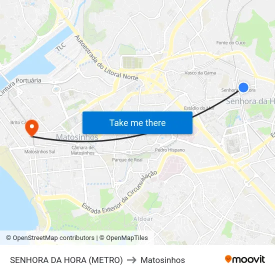 SENHORA DA HORA (METRO) to Matosinhos map