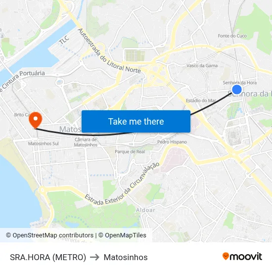 SRA.HORA (METRO) to Matosinhos map
