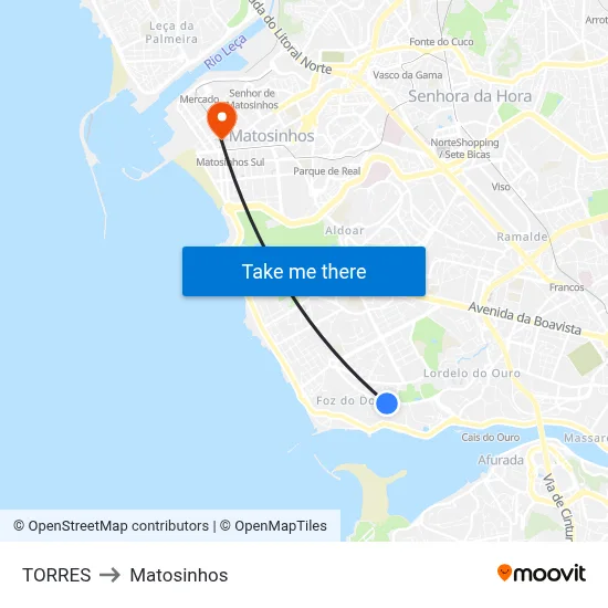 TORRES to Matosinhos map