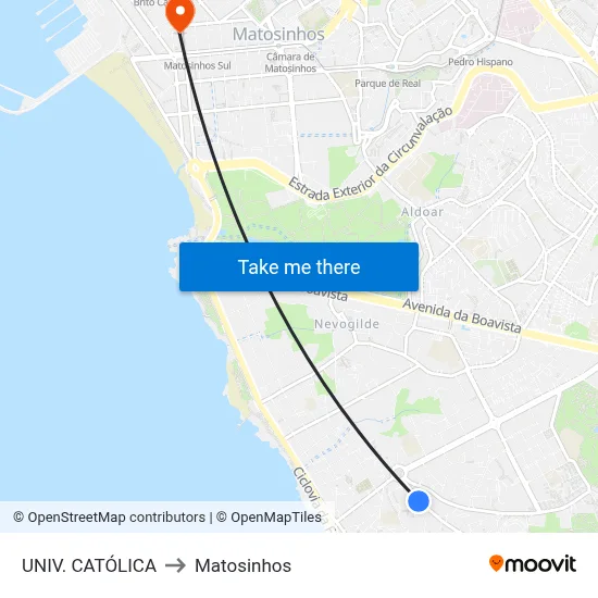 UNIV. CATÓLICA to Matosinhos map