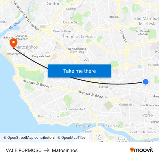 VALE FORMOSO to Matosinhos map