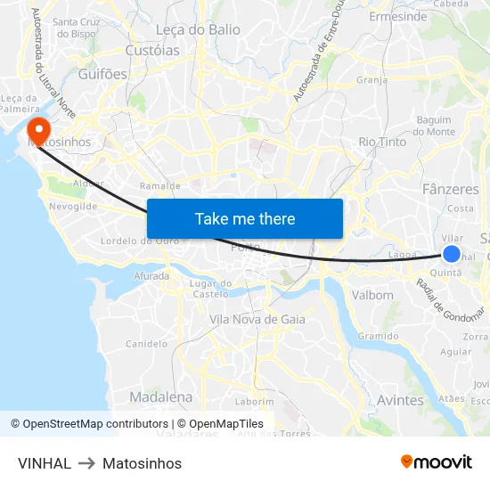 VINHAL to Matosinhos map