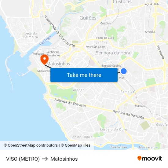 VISO (METRO) to Matosinhos map