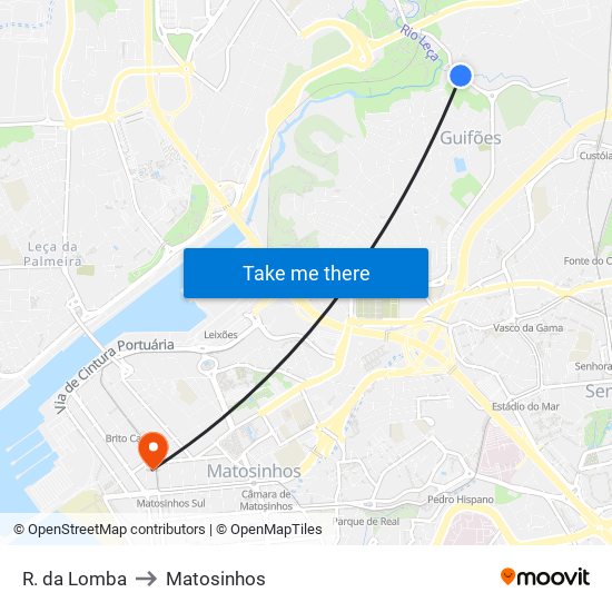 R. da Lomba to Matosinhos map