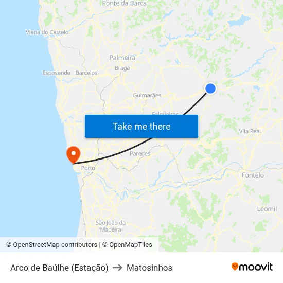 Arco de Baúlhe (Estação) to Matosinhos map