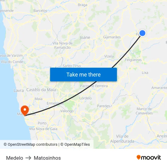 Medelo to Matosinhos map