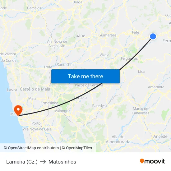 Lameira (Cz.) to Matosinhos map