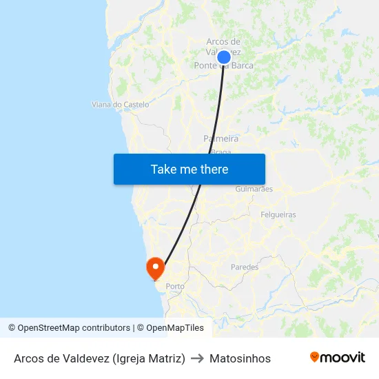 Arcos de Valdevez (Igreja Matriz) to Matosinhos map