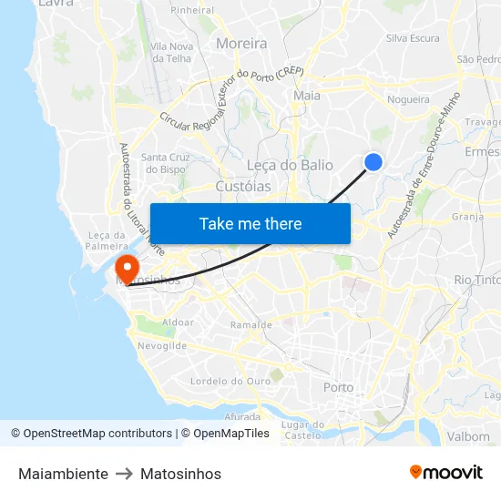 Maiambiente to Matosinhos map