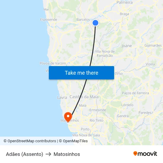 Adães (Assento) to Matosinhos map