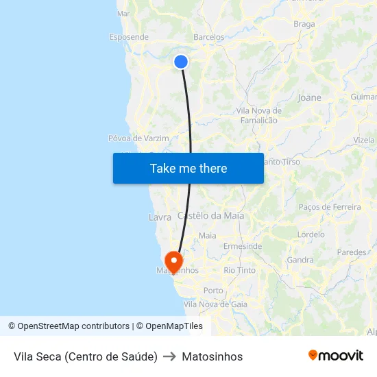 Vila Seca (Centro de Saúde) to Matosinhos map