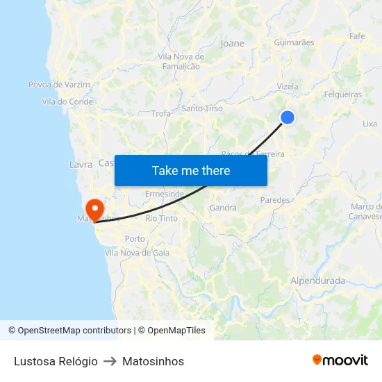 Lustosa Relógio to Matosinhos map