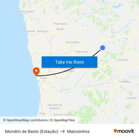 Mondim de Basto (Estação) to Matosinhos map