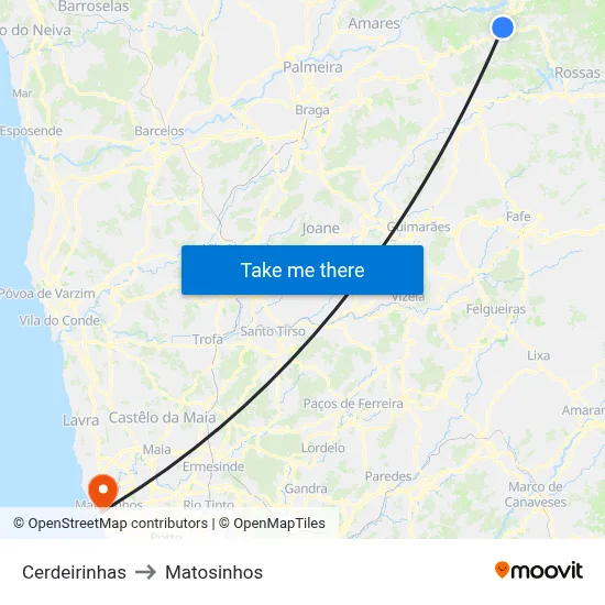 Cerdeirinhas to Matosinhos map