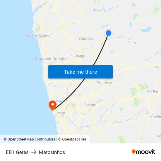 EB1 Gerês to Matosinhos map