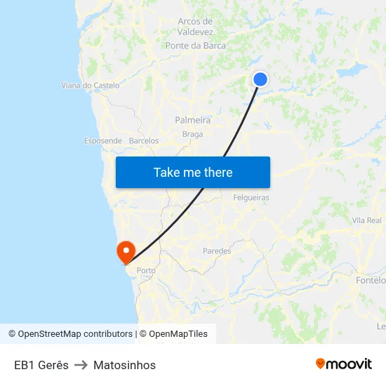 EB1 Gerês to Matosinhos map