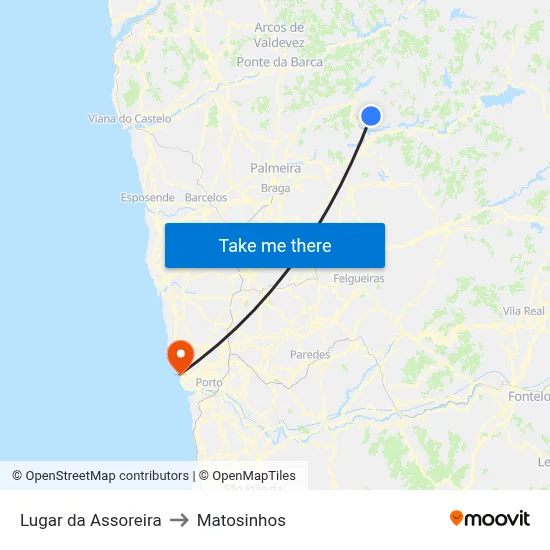 Lugar da Assoreira to Matosinhos map
