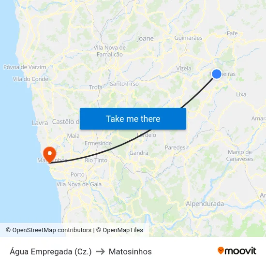 Água Empregada (Cz.) to Matosinhos map