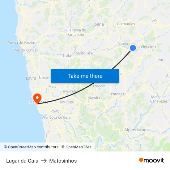 Lugar da Gaia to Matosinhos map