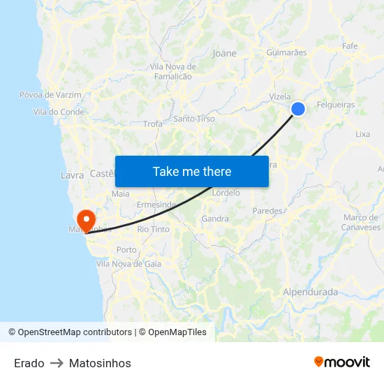 Erado to Matosinhos map