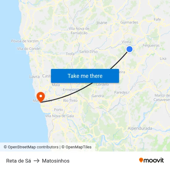 Reta de Sá to Matosinhos map