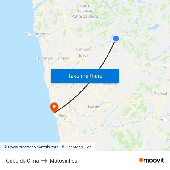 Cubo de Cima to Matosinhos map