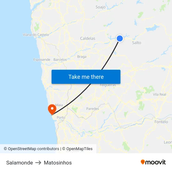 Salamonde to Matosinhos map