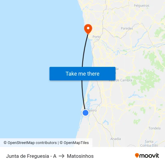 Junta de Freguesia - A to Matosinhos map