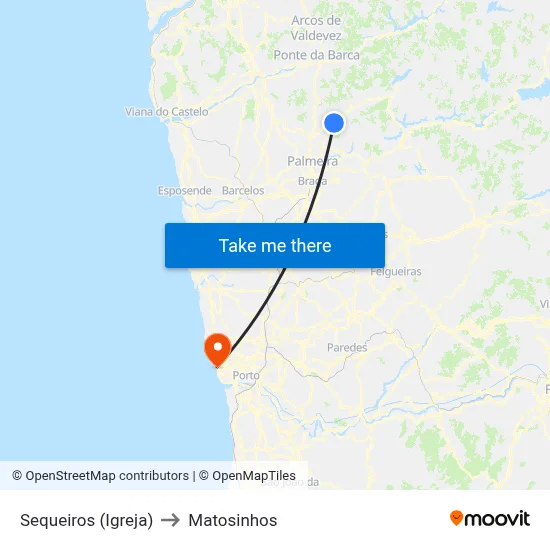 Sequeiros (Igreja) to Matosinhos map