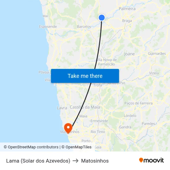 Lama (Solar dos Azevedos) to Matosinhos map