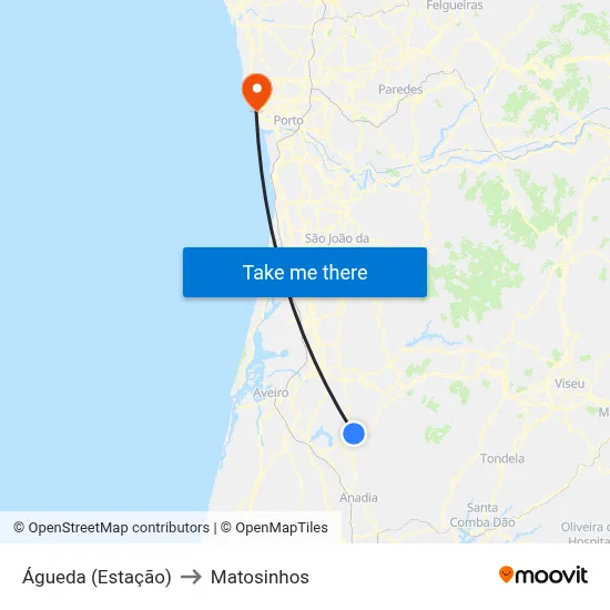 Águeda (Estação) to Matosinhos map