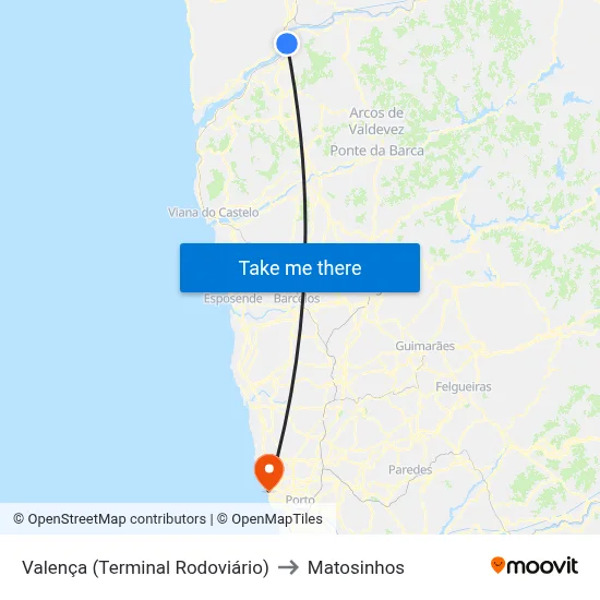 Valença (Terminal Rodoviário) to Matosinhos map
