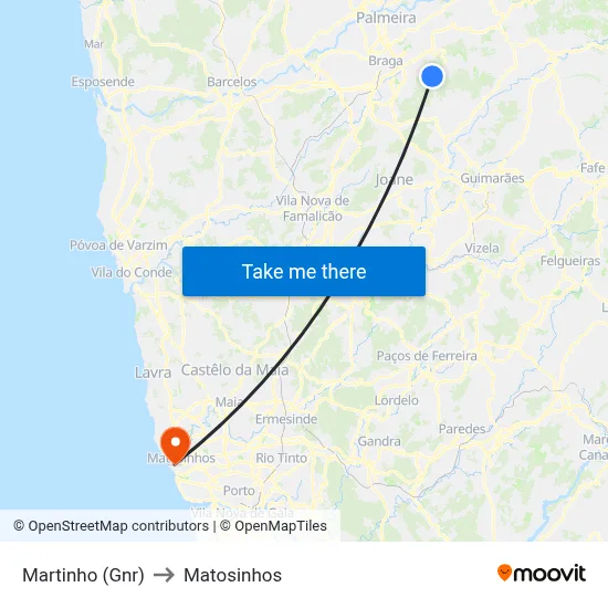 Martinho (Gnr) to Matosinhos map