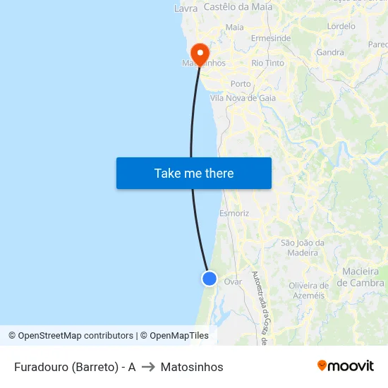 Furadouro (Barreto) - A to Matosinhos map