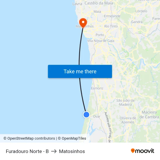 Furadouro Norte - B to Matosinhos map