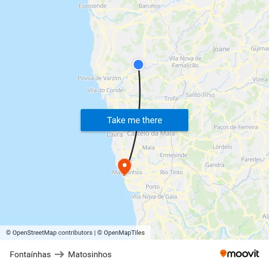 Fontaínhas to Matosinhos map