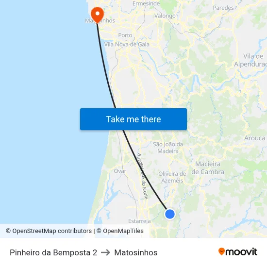Pinheiro da Bemposta 2 to Matosinhos map