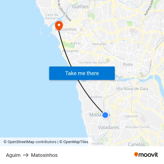 Aguim to Matosinhos map