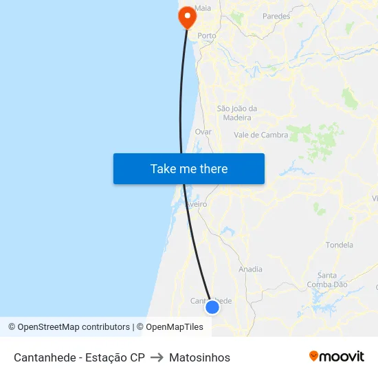 Cantanhede - Estação CP to Matosinhos map
