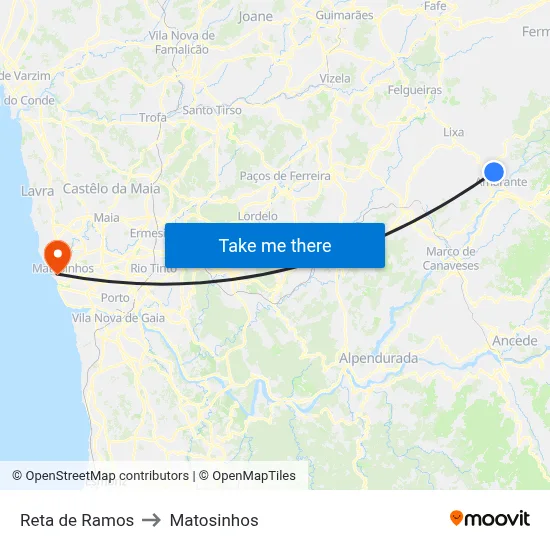 Reta de Ramos to Matosinhos map